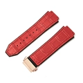 Red textured leather strap with rose gold buckle for Hublot style watches - [Convex x Wide Mouth] 19x26mm / Bamboo Grain Red - Silver Buckle - Z2