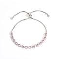 Silver-tone adjustable tennis bracelet with oval pink zircon stones and slider bead - Silver Pink Zirconia