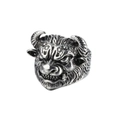 Detailed close-up of a silver punk ox head ring featuring intricate facial textures - Adjustable Open / Demon Ox Head Style (PJ-1015-12)