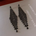 Detail of luxury long tassel earrings with black rhinestones and crystal drop pendants - Silver Needle-Gun Black-Long Rhinestone Tassel(14#)