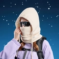 Cagoule tricotée beige avec doublure polaire épaisse et étiquette Sport - Poche zippée