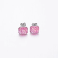 Square pink druzy stud earrings with shimmering glitter texture and silver metal base - Pink (1)