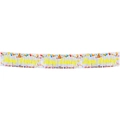 White metallic foil Happy Birthday fringe banner with colorful balloons and gift patterns - English Cursive White