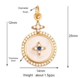 Golden sunburst disk pendant with blue center stone and white zircon accents, 25mm height - Boho Starburst-Gold Blue
