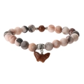 Agate Tiger Eye Turquoise Beaded Bracelet with Butterfly Pendant on White Background - Matte Pink Zebra + Gold Sand Stone