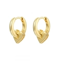 Detail of gold heart earrings with zircon inlay along the side on a minimalist base - Gold Zirconia Heart Pendant Earrings