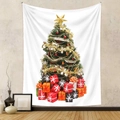 Arazzo da parete con albero di Natale e regali su tessuto bianco per decoro festivo - 73X95 CM (Esportazione Spazzolato) / Palline Rosse Classiche con Regali (SDS220701)