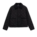 Women's black quilted jacket with corduroy collar and button-down front in size XS - XS / Black