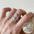 Vintage silver hollow leaf open ring with natural vein texture and adjustable branch design - Vintage Leaf Vein(JZ7312)