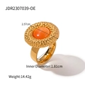 Gehämmerter 18k vergoldeter Ring mit einem runden orangefarbenen Katzenaugen-Stein - Orange (JDR2307039-OE)