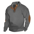 Jersey gris para hombre con punto de gofre, parches marrones en codos y botones al cuello - S / Gris