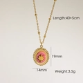 French vintage 14K gold plated necklace with pink octagram star pendant and bead chain - Eight-Pointed Star Pink Stone