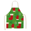 Tablier de Noël vert en lin avec motifs de chaussettes rouges et de flocons blancs - 47*38cm (Taille Enfant) / Style-1 (Flocon de Neige Vert)