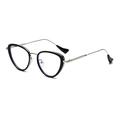 Occhiali cat-eye chic con montatura in metallo nero e argento e lenti anti-luce blu - Nero Argento Anti-Luce Blu