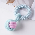 Robuster hellblauer Gummiring mit rosa geflochtenem Baumwollseilball für Haustiere - Ring mit Seil Molar-Ball / 20cm / Blau