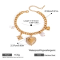 Goldenes Gliederarmband aus Edelstahl mit Herzanhängern, Perlen und Karabinerverschluss - Mehrfachanhenger Edelstahl Perle Panzerkette Armband (JDBW2409016)