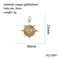Gold plated sun star pendant with colorful zircon stones, dimensions 23mm x 18mm - Sun Starburst Shape Pendant Style (P01899)