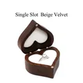 Heart-shaped walnut wood ring box with single slot and beige velvet lining for jewelry - Single Slot-Solid Lid-Non-Customized / White