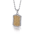 Colgante de placa militar estilo punk en plata y oro con circonitas brillantes - Bicolor Dorado (KP96296)