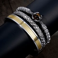 Three-piece men's steel jewelry set with dragon claw charm and tiger eye stone - Steel-colored Dragon Claw Mesh Opening Gold