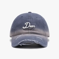 Distressed blue and purple gradient baseball cap with white Dear 3D embroidery - Grey Blue