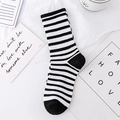 Classic black and white striped cotton blend mid-calf socks for women in stylish design - Black White Wide Stripe (No. 06)