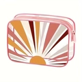Transparent PVC cosmetic bag featuring pink zipper and vibrant sunrise graphic print - 079-Sunrise Ray Pink