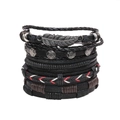 5-piece vintage men's leather bracelet set with braided rope and feather star charms - Black Brown Feather Star Collection (M3697)