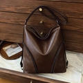 Borsa tote retrò in pelle PU marrone scuro con cerniere su armadietto in legno vintage - Marrone Grande