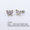 316L butterfly stud earring with colorful zircon stones and detailed dimensions - (1 PC) 5# Butterfly - Silver