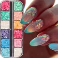 12-grid nail art glitter set featuring pastel iridescent sequins and flakes for manicure - 12 Compartment Shiny Decoration (S126-18)
