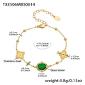 Pulsera de acero inoxidable chapada en oro con piedra de vidrio verde y flores - TXE506-Pulsera Dorada con Piedra Verde Facetada (15+5cm)