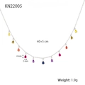 S925 silver necklace with multi-colored teardrop zircon stones and size specs - 925 Silver / Silver Necklace