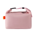 Pink insulated lunch bag with checkered waterproof fabric and top buckle handle - Pink