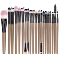 Detail of 20pcs professional makeup brushes with brown handles and pink gradient bristles - Coffee Handle + Black Tube