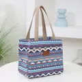 Sac à lunch isotherme avec motif géométrique bohème et poignées en toile épaisse - Rayé Bleu Clair