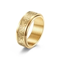 Goldener Edelstahl-Spinner-Ring mit graviertem keltischem Knoten und Dreiecksmustern - US 9 / Gold