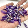 Polished purple natural amethyst hexagonal prism crystal point pendant with silver bail - Pendant Only / Amethyst