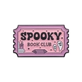 Pink and purple spooky book club enamel pin in ticket shape with ghost and candle - Purple Pink-SPOOKY BOOK CLUB