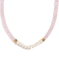 Handmade necklace with pink faceted crystal beads, white pearls and gold accents - Light Pink Transparent
