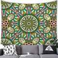 Detail of bohemian mandala tapestry featuring colorful symmetric geometric patterns - 100x70cm (Short Plush) / Cyan Coral Orange Beige Symmetrical (30)