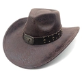 Cappello da cowboy western marrone scuro in finta pelle con fibbia in metallo a bufalo - Caffè Serpente