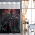 Gotischer Halloween Duschvorhang mit Sensenmann, Spukschloss und rotem Vollmond-Motiv - Gothic Sensenmann Schloss / 181x188cm
