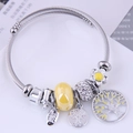Tree of Life charm cable bracelet with yellow enamel and sparkling crystal beads - Yellow