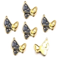Golden butterfly charms with dark grey enamel and sparkling crystals for DIY jewelry - No.3 Butterfly / 20x24mm / Black