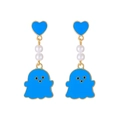 Cartoon blue enamel ghost earrings with gold trim and white pearl heart details - Stud Earrings / Blue (Stud Earrings)