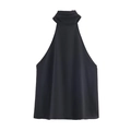Mouwloze haltertop voor dames in diepzwart met een elegant geplooid hoog kraagontwerp - XS / Zwart