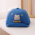 Detail of blue cotton baby cap featuring rabbit embroidery and yellow polka dots - 50cm (1-3 Years) / Blue