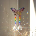 Rainbow crystal suncatcher with a hollow metal butterfly and colorful beads hanging - Colorful Gold Butterfly Dual Balls 2