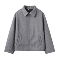 Minimalist grey wool-like lapel zip jacket for women in street vintage style - XS / Light Gray